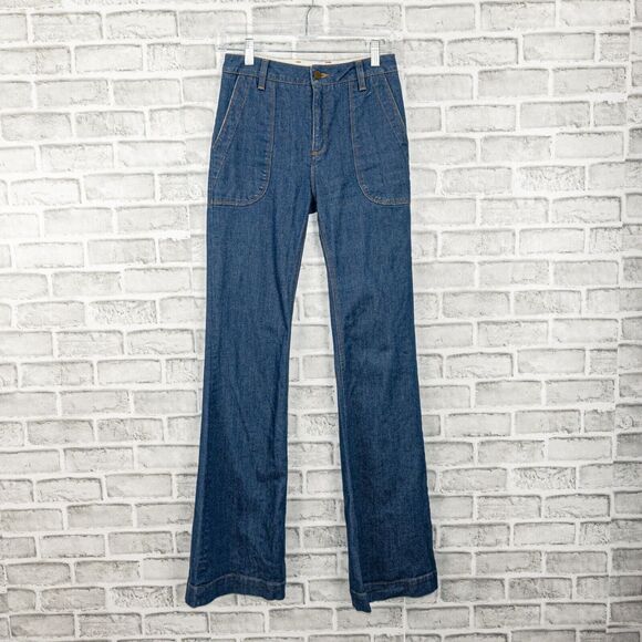 LAND of Distraction Women's Bruce Denim Pants High Waist Flared Leg sz 2 - Picture 1 of 7